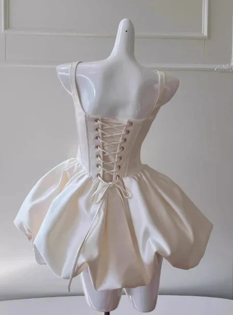 Pretty Ball Gown Square Neck White Mini Formal 8th Grade Homecoming Dresses Summer Middle School Hoco Dress Homecoming Outfits by YiHuiw