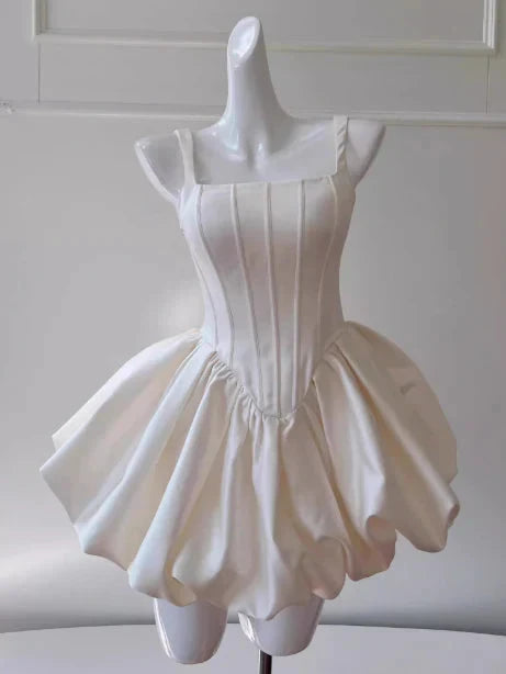 Pretty Ball Gown Square Neck White Mini Formal 8th Grade Homecoming Dresses Summer Middle School Hoco Dress Homecoming Outfits by YiHuiw
