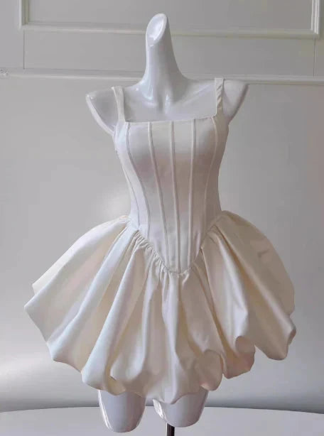 Pretty Ball Gown Square Neck White Mini Formal 8th Grade Homecoming Dresses Summer Middle School Hoco Dress Homecoming Outfits by YiHuiw