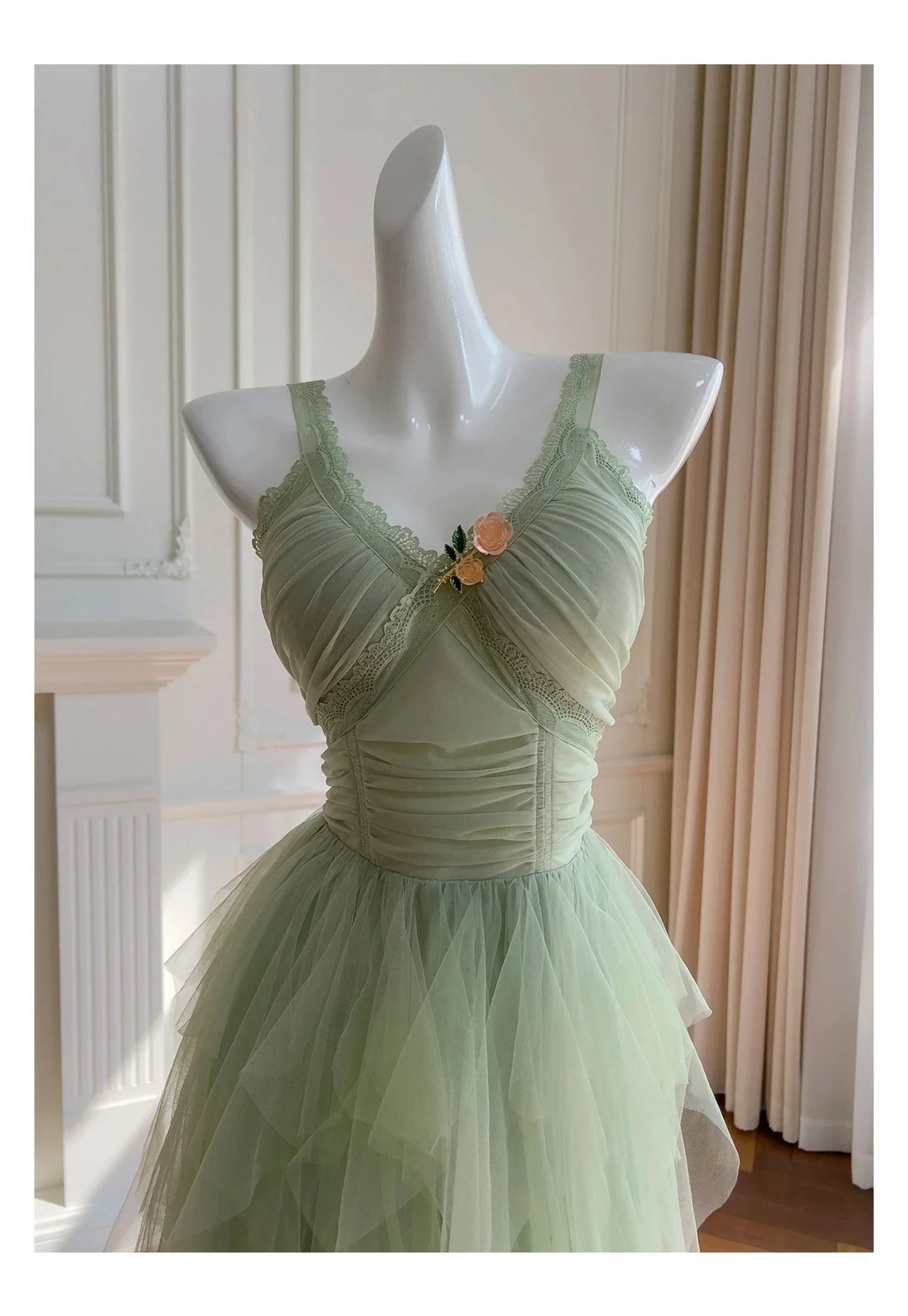 Pretty Green Tulle Formal Homecoming Dresses Middle School Short 21st Birthday Outfits Graduation Dress Mini Cocktail Dresses by YiHuiw