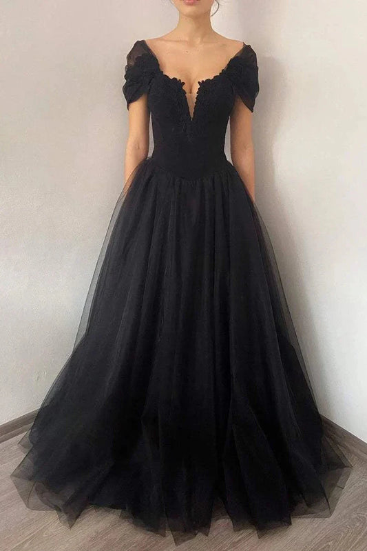 Princess Black Gothic Corset Tulle Prom Dress Elegant Black Formal Gown simple gentle atmospheric and unique desi Bring summer colors to enhance whiteness by YiHuiw