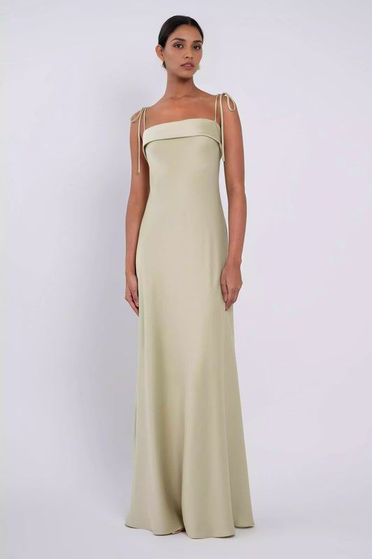 Prom Dresses with eye-catching luxurious satin fine shoulder straps, straight neckline, diagonal cut, fully lined, and a back zipper