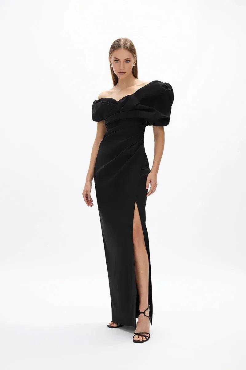 Puffed Sheath Off the Shoulder Sleeveless Zipper Back High Slit Floor Length Hot sale Prom Dress by YiHuiw