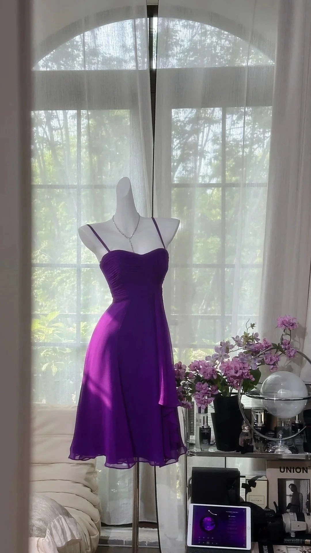 Purple Simple Fashion Short Chiffon Homecoming Dress Birthday Party Dress simple gentle atmospheric and unique desi Bring summer colors to enhance whiteness by YiHuiw