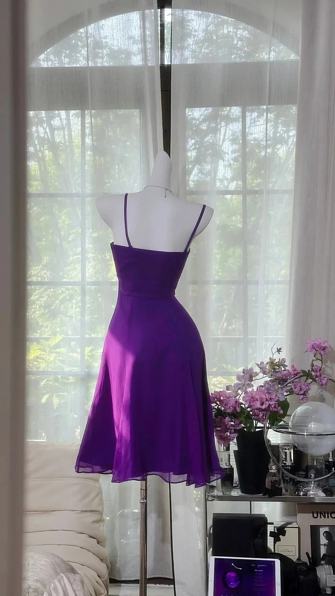 Purple Simple Fashion Short Chiffon Homecoming Dress Birthday Party Dress simple gentle atmospheric and unique desi Bring summer colors to enhance whiteness by YiHuiw