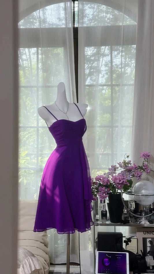 Purple Simple Fashion Short Chiffon Homecoming Dress Birthday Party Dress simple gentle atmospheric and unique desi Bring summer colors to enhance whiteness by YiHuiw