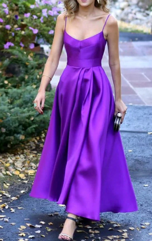 Purple long camisole dress with deep V-neckline suitable for dinners, weddings, parties, etc by YiHuiw