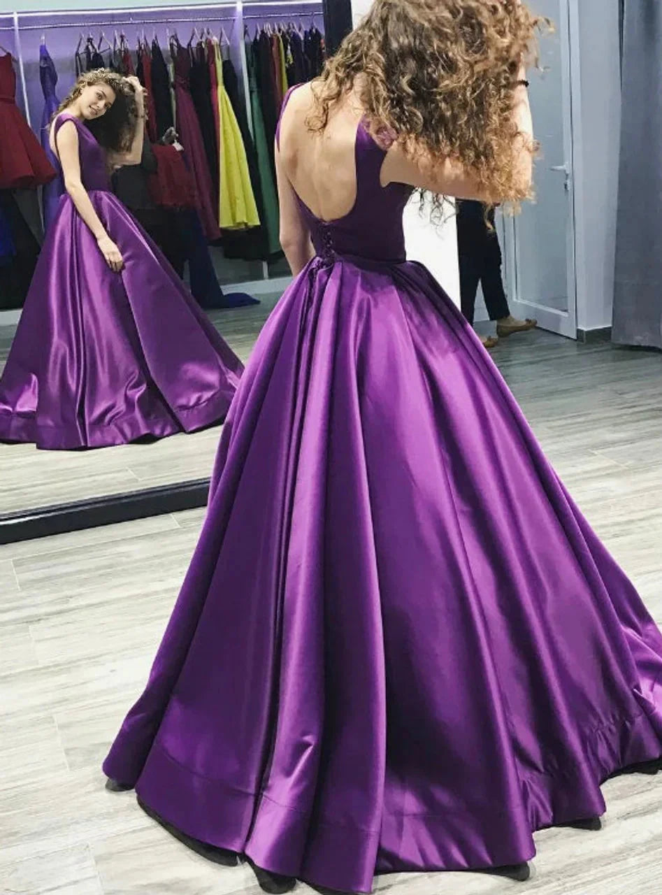 Purple sleeveless long dress with square neckline design suitable for dinners, dances, etc by YiHuiw