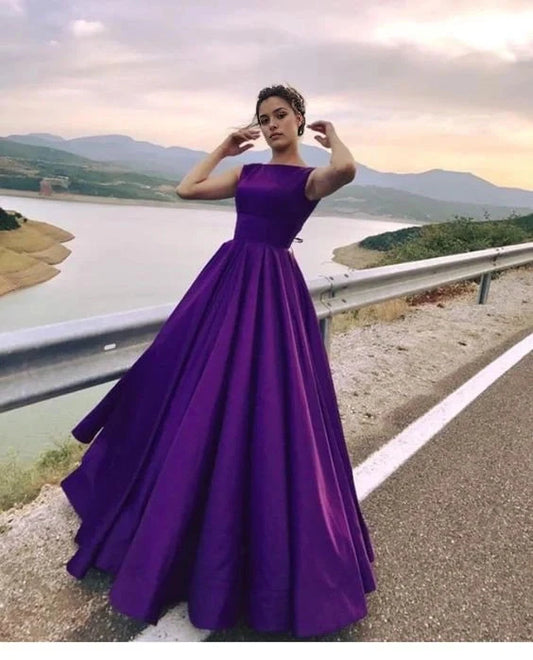 Purple sleeveless long dress with square neckline design suitable for dinners, dances, etc by YiHuiw