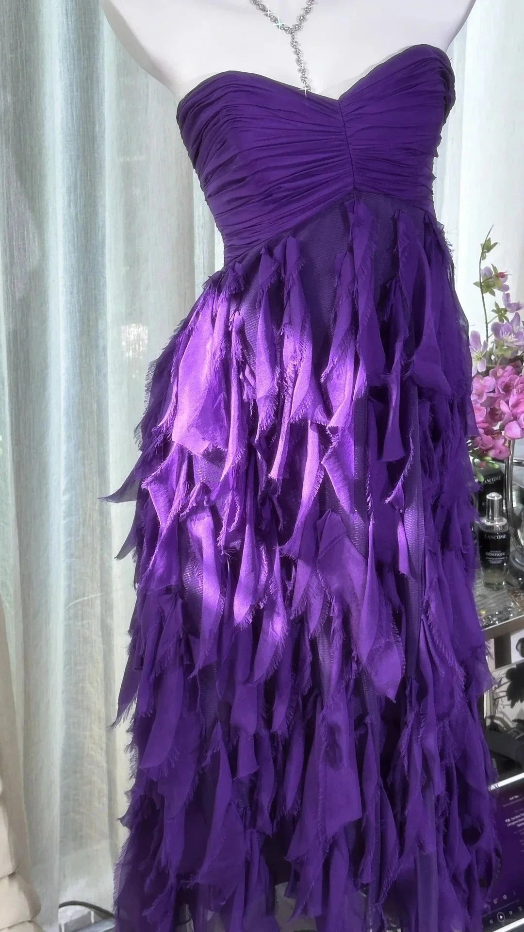 Purple strapless layered chiffon mid length dress for dance party by YiHuiw