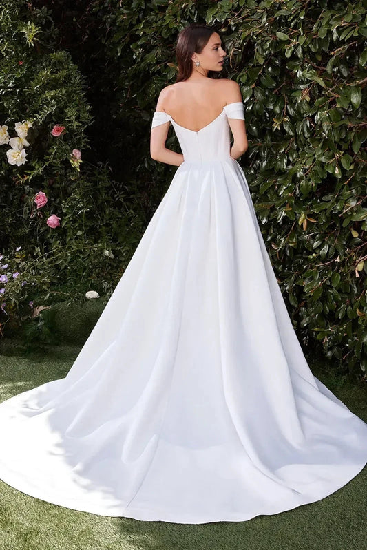 Radiant Ball Gown Off Shoulder Short Sleeve Open Back Floor Length Wedding Dress by YiHuiw