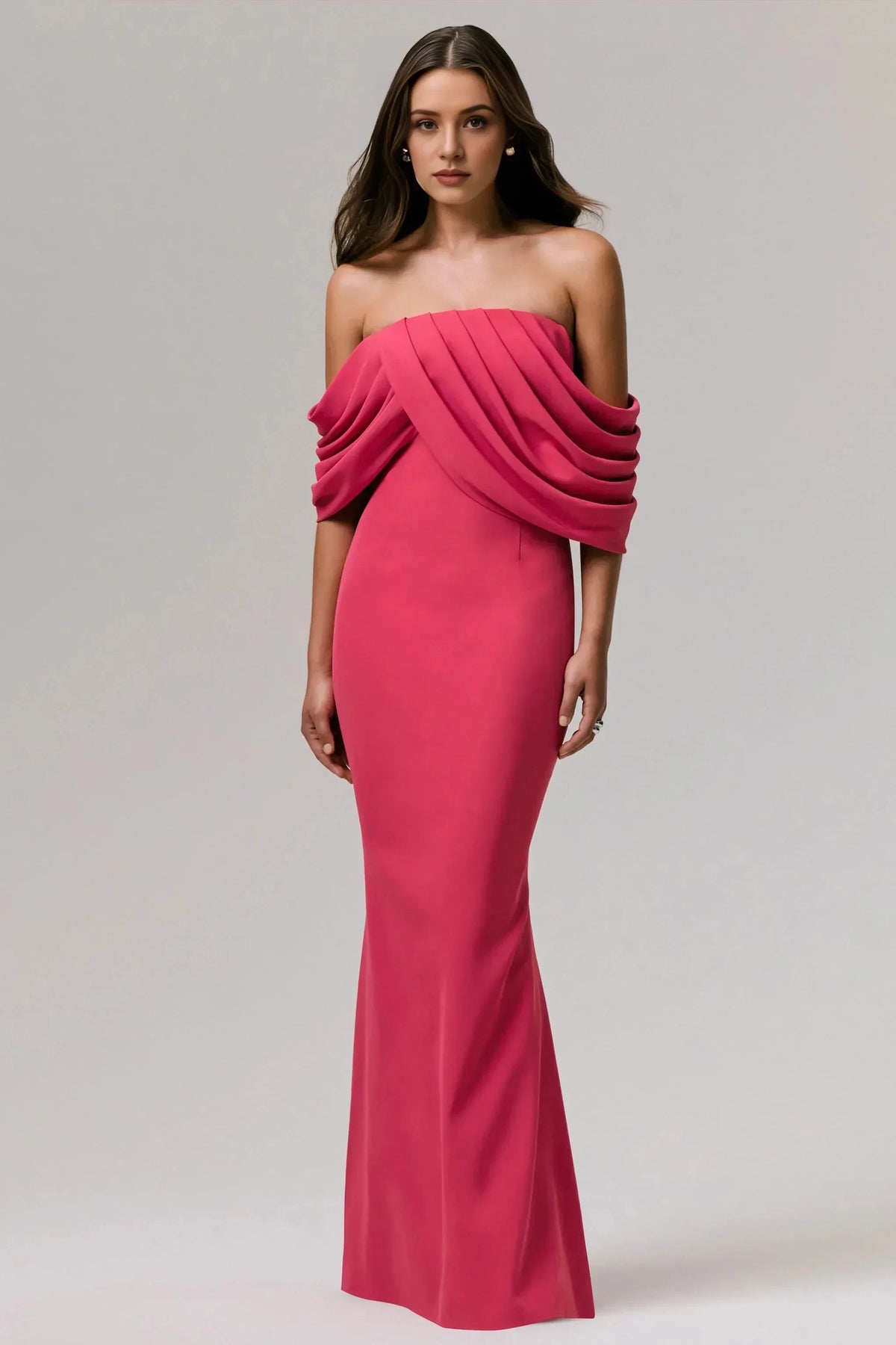 Radiant Mermaid Off Shoulder Draped Sleeve Open Back Floor Length Prom Dress by YiHuiw