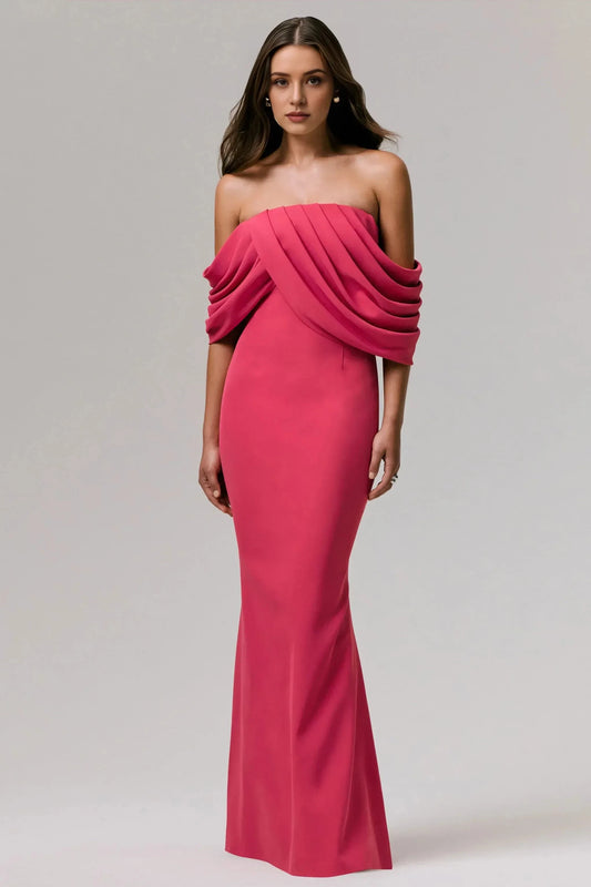 Radiant Mermaid Off Shoulder Draped Sleeve Open Back Floor Length Prom Dress by YiHuiw