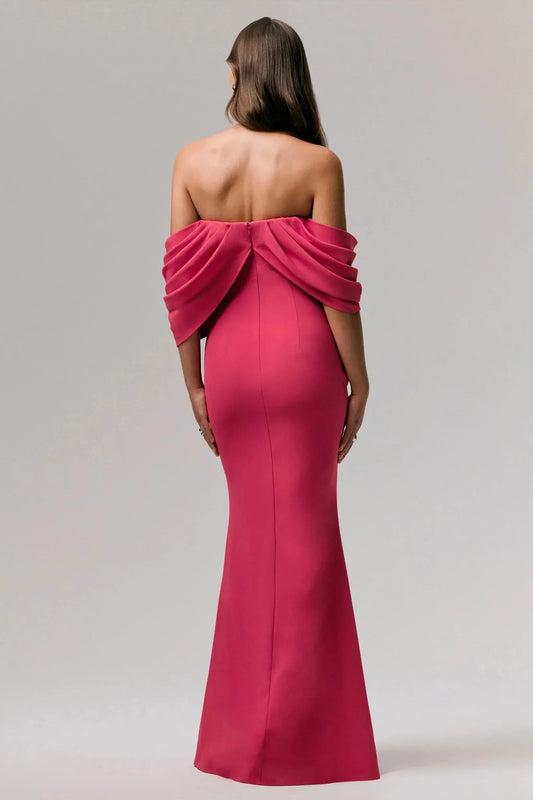 Radiant Mermaid Off Shoulder Draped Sleeve Open Back Floor Length Prom Dress by YiHuiw