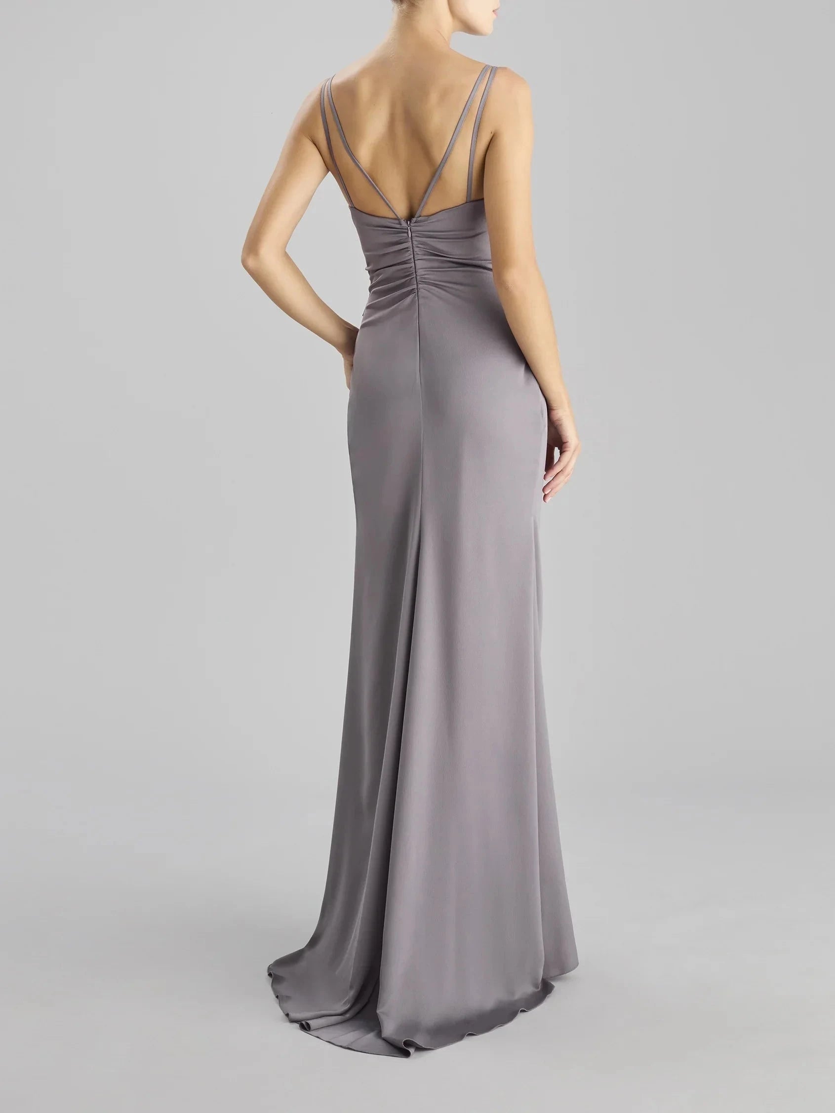Red Draped V-Neck Maxi Dress with Side Slit Mermaid party dress with V-neck Bridesmaid Dresses by YiHuiw