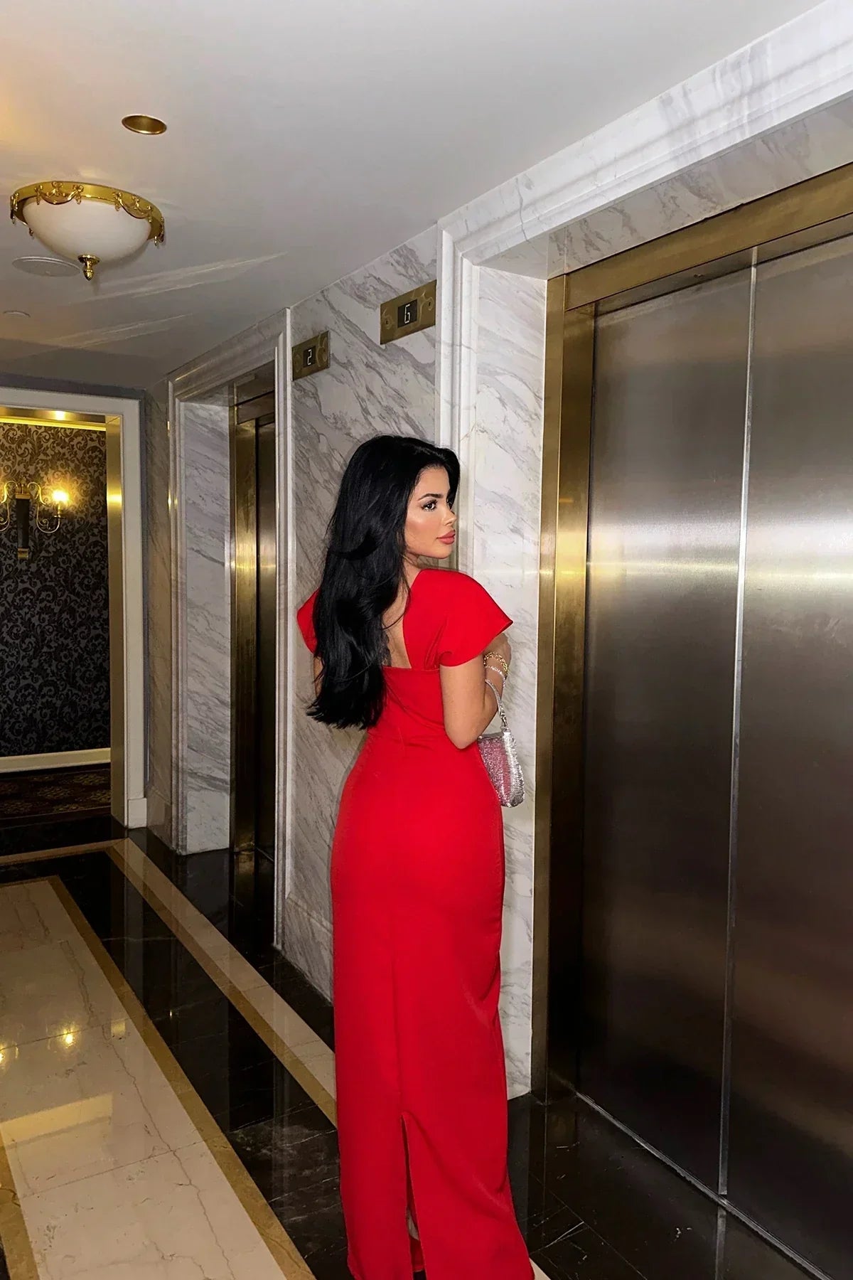 Red Mermaid Rhinestone Rhinestone Floor-Length Wedding Dress - Yihuiw by Yihuiw