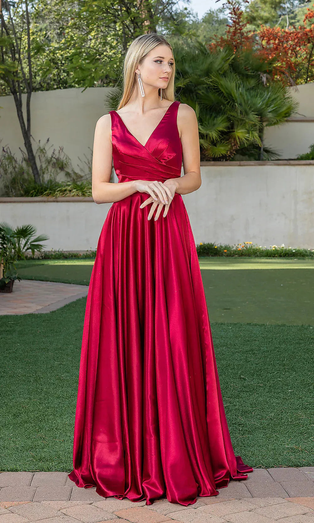 Red A-Line V-Neck Sleeveless Wrap Floor-Length Wedding Dress - Yihuiw by Yihuiw