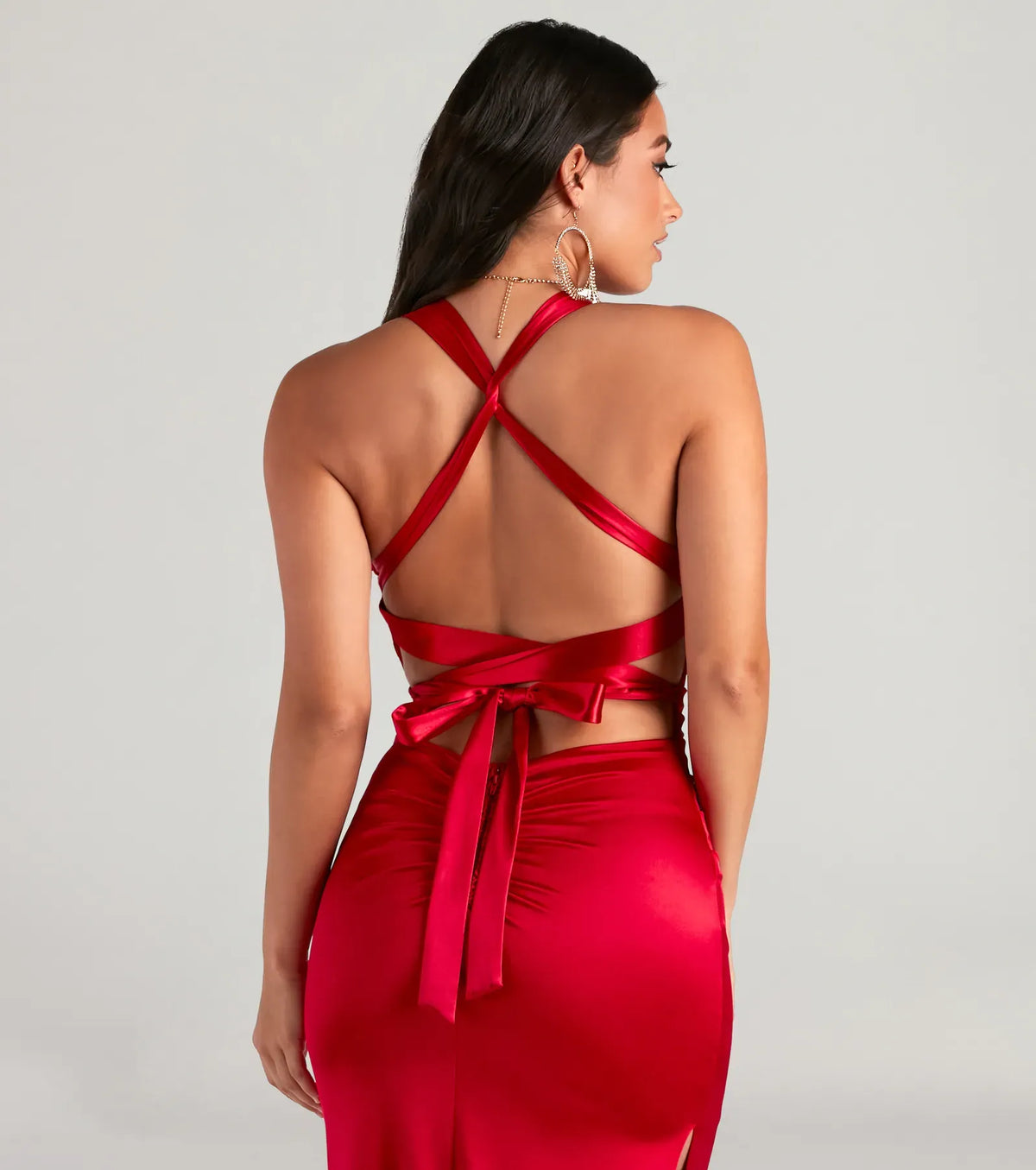Red Mermaid Halter High Slit Floor-Length Wedding Dress - Yihuiw by Yihuiw