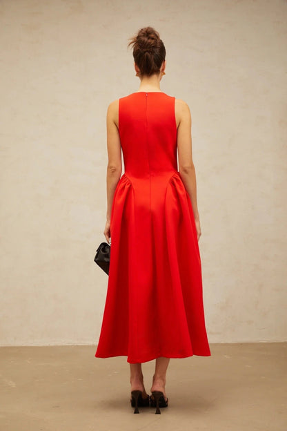 Red Keyhole Neck Sleeveless Midi Dress Narcisse red keyhole sleeveless midi dress Evening Dress by YiHuiw