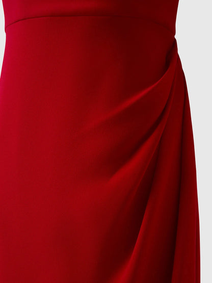 Red Off-Shoulder Bow Detail Maxi Dress Straight bridesmaid dress with sweetheart neckline in crepe Bridesmaid Dresses by YiHuiw