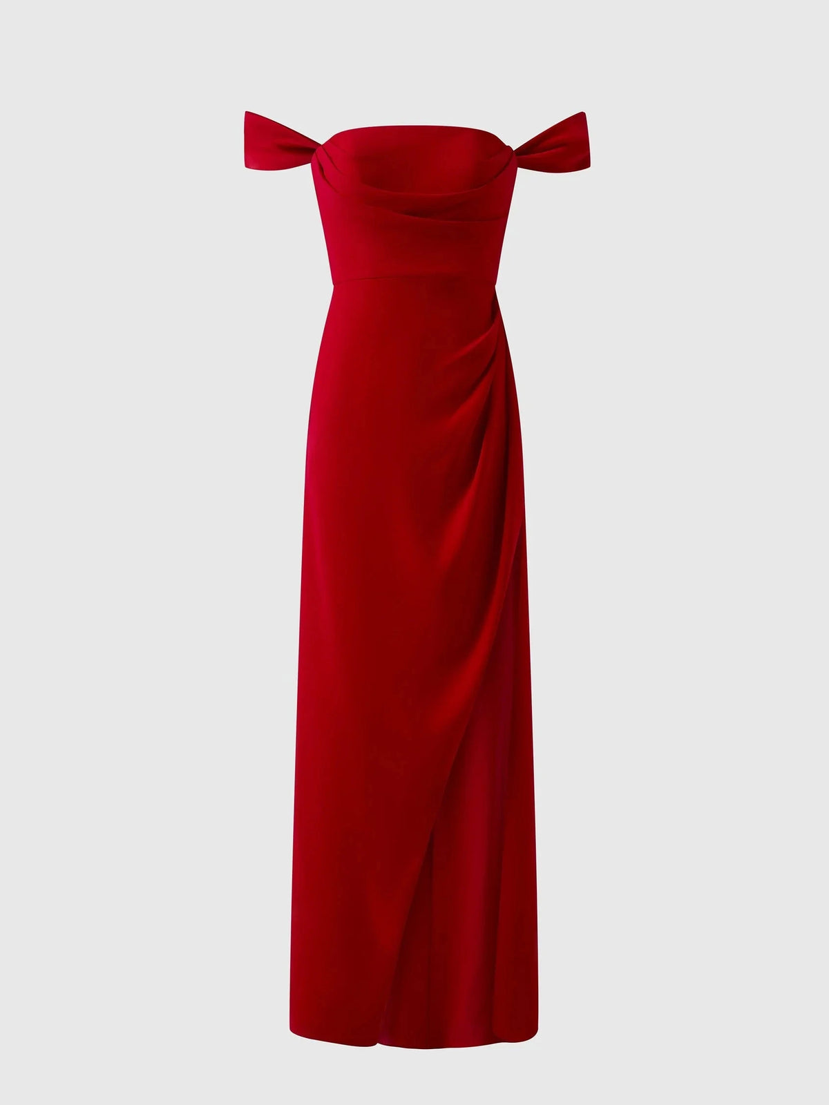 Red Off-Shoulder Bow Detail Maxi Dress Straight bridesmaid dress with sweetheart neckline in crepe Bridesmaid Dresses by YiHuiw
