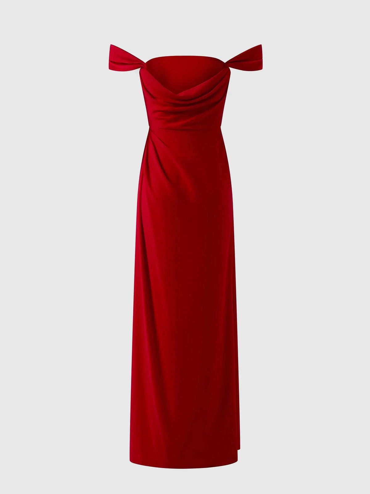 Red Off-Shoulder Bow Detail Maxi Dress Straight bridesmaid dress with sweetheart neckline in crepe Bridesmaid Dresses by YiHuiw