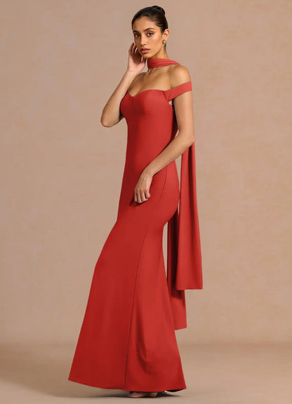 Red Mermaid Halter Floor-Length Formal Dress - Yihuiw by Yihuiw