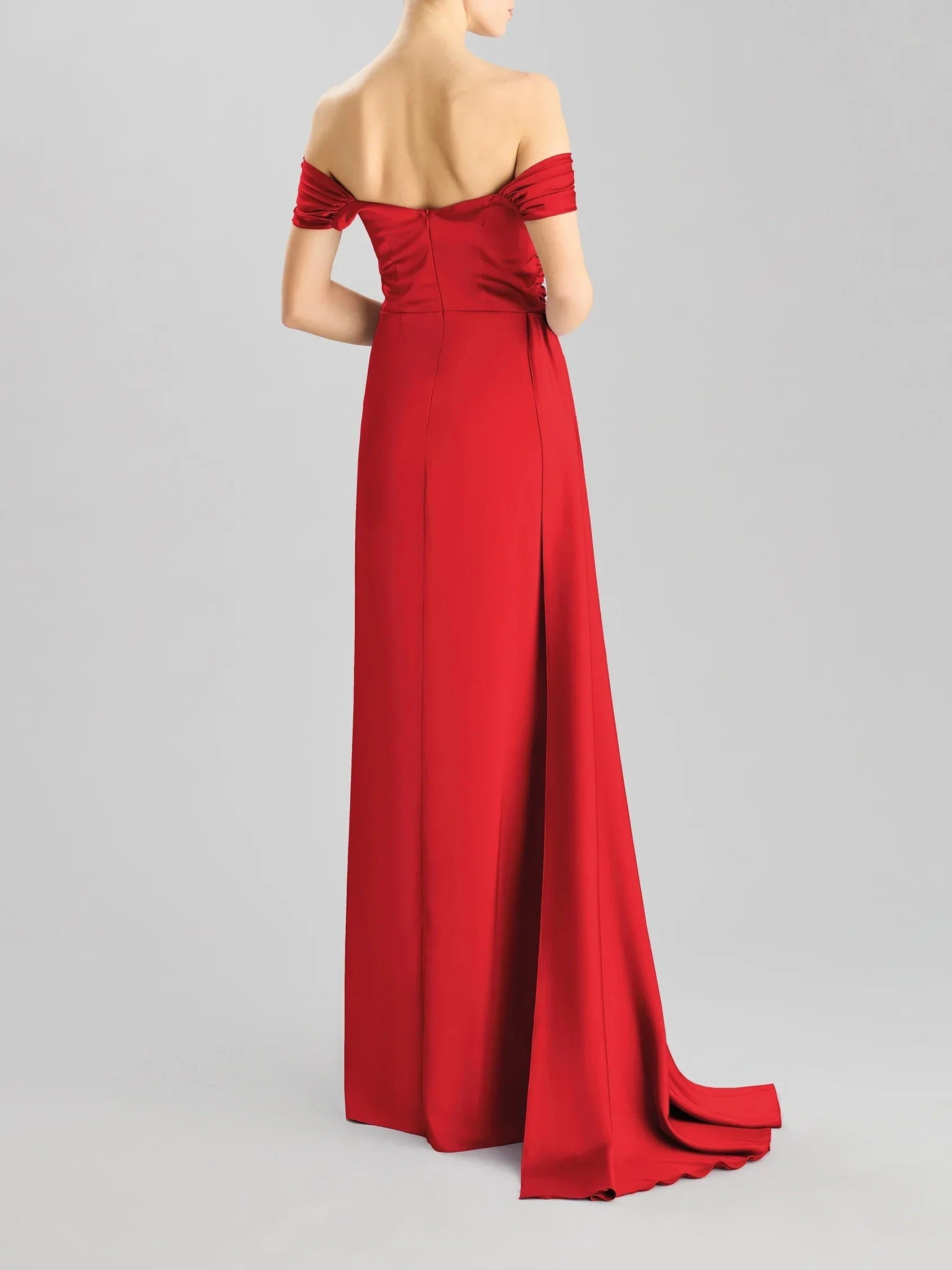 Red Off-Shoulder Maxi Dress with Side Slit Party dress with a wrap-around back Bridesmaid Dresses by YiHuiw