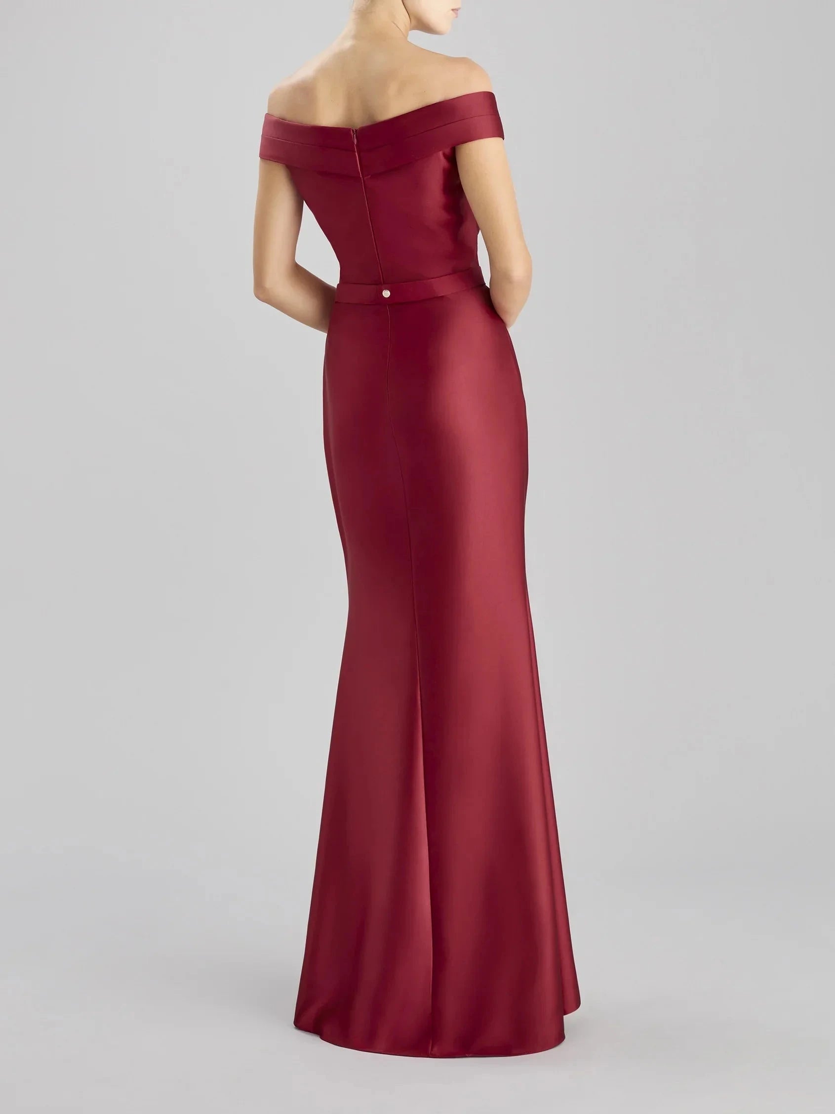 Red One-Shoulder Puff Sleeve Maxi Dress with Side Slit Mermaid party dress Bridesmaid Dresses by YiHuiw