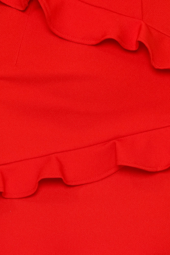 Red Spaghetti Strap Mini Dress with Ruffled Details Ruffled Short Prom Dress by YiHuiw