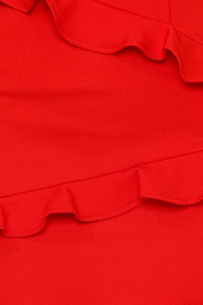 Red Spaghetti Strap Mini Dress with Ruffled Details Ruffled Short Prom Dress by YiHuiw