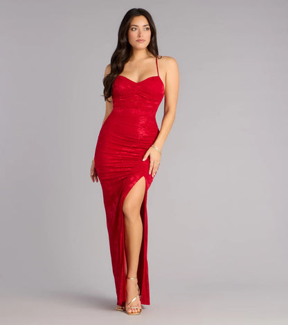 Red Mermaid Sweetheart Lace High Slit Floor-Length Wedding Dress - Yihuiw by Yihuiw