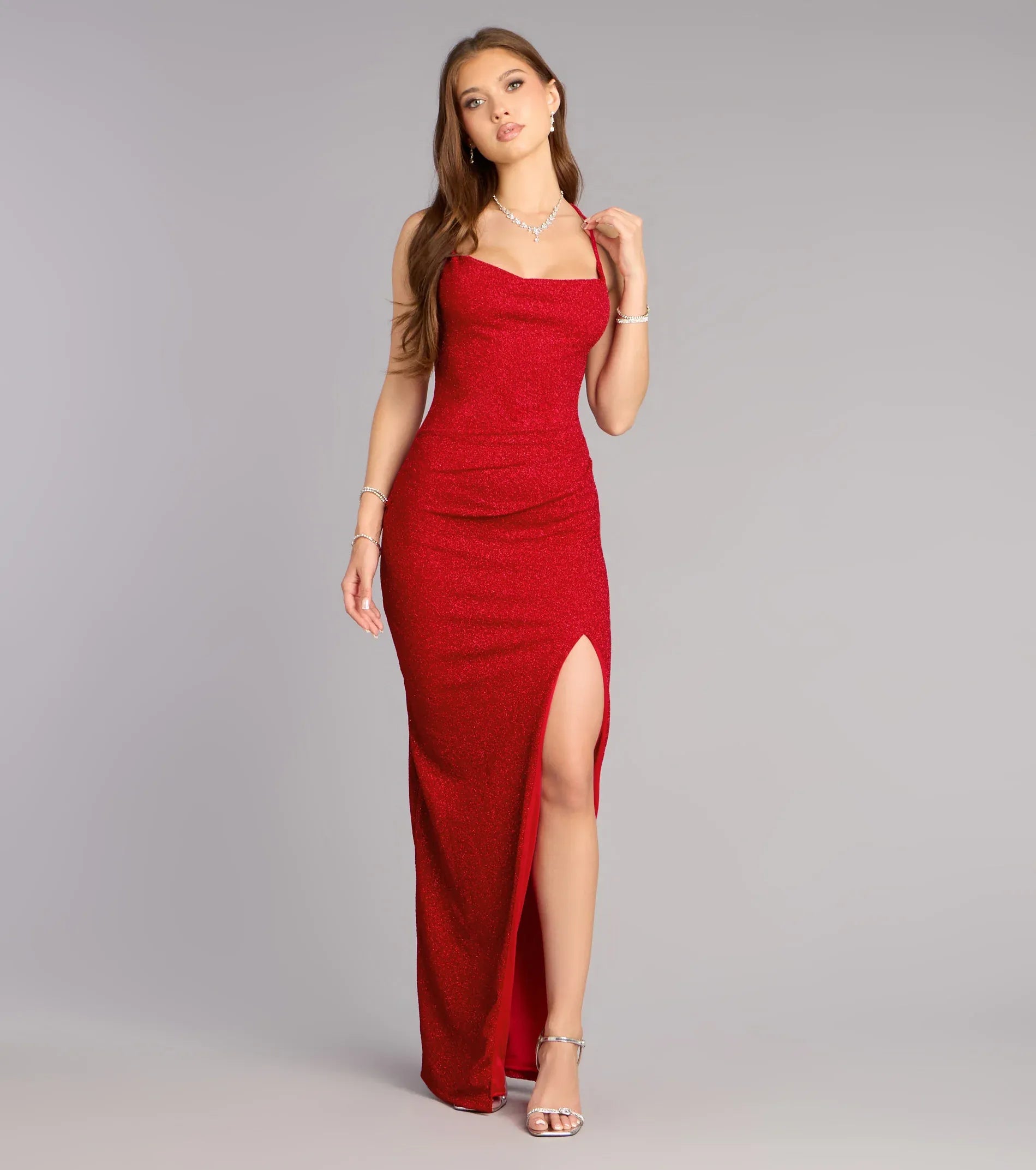 Red Mermaid Spaghetti Strap High Slit Floor-Length Wedding Dress - Yihuiw by Yihuiw