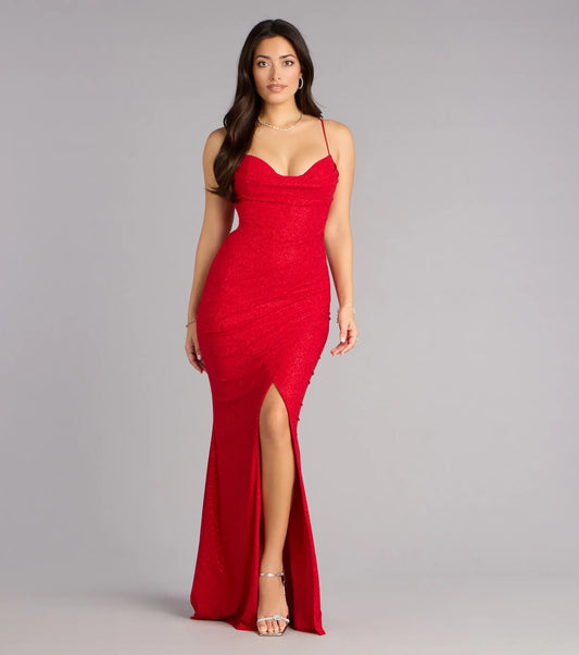 Red Mermaid Spaghetti Strap High Slit Floor-Length Wedding Dress - Yihuiw by Yihuiw