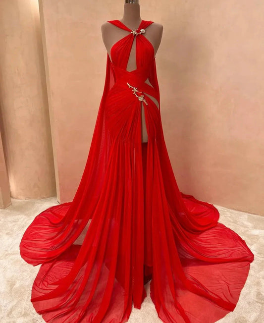 Red Fashion Sexy Elegant Long Chiffon Prom Dress Evening Dress simple gentle atmospheric and unique desi Bring summer colors to enhance whiteness by YiHuiw