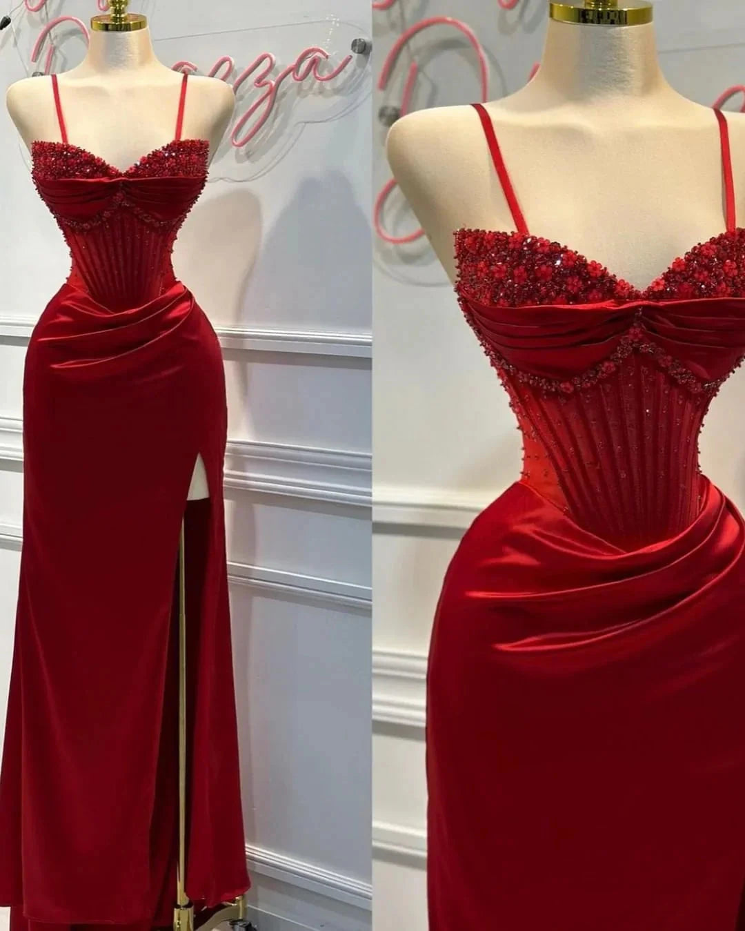 Red Prom Dress with Slit Open Backs Fitted Long Evening Gown simple gentle atmospheric and unique desi Bring summer colors to enhance whiteness by YiHuiw