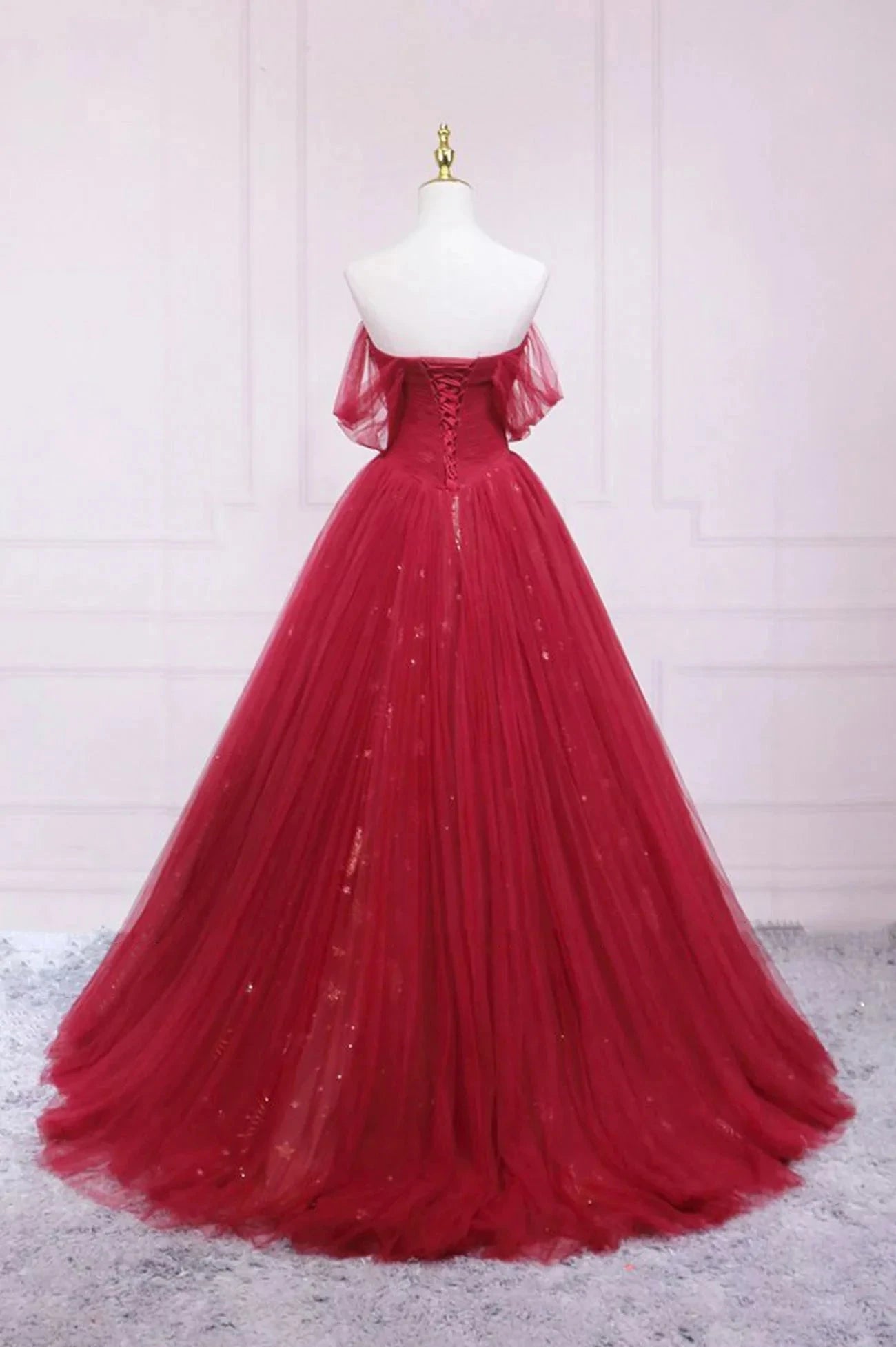 Red Tulle Long A-Line Prom Dress Off the Shoulder Formal Evening Dress simple gentle atmospheric and unique desi Bring summer colors to enhance whitenes by YiHuiw