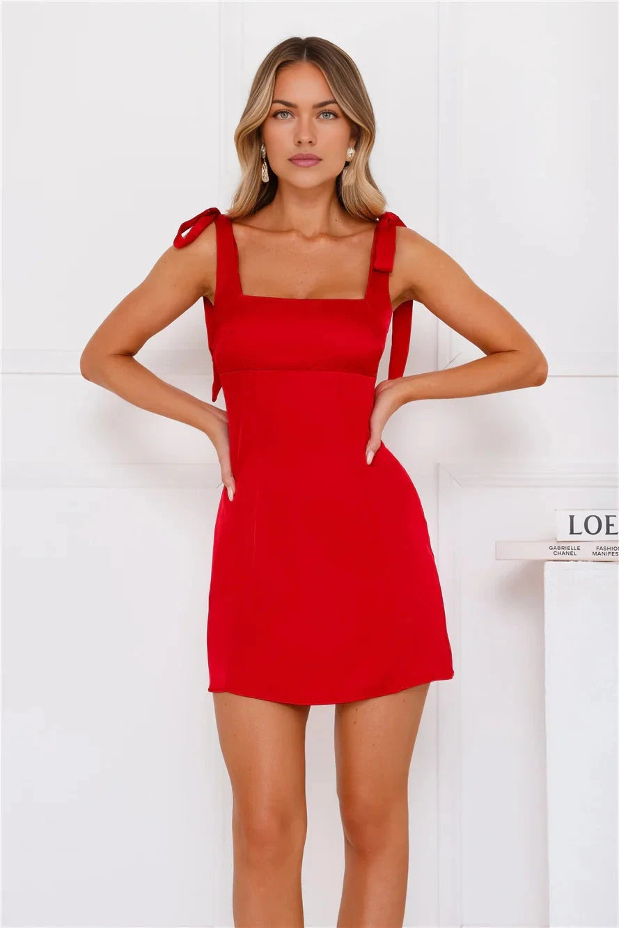 Red camisole dress with square collar design, suitable for parties, dates and other occasions by YiHuiw