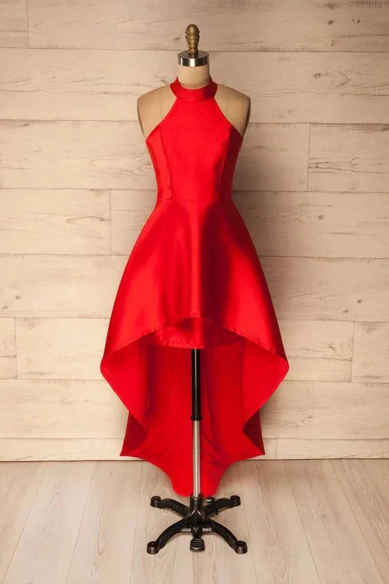 Red dress with high neck and sleeveless design suitable for dinners, dances, and other occasions by YiHuiw