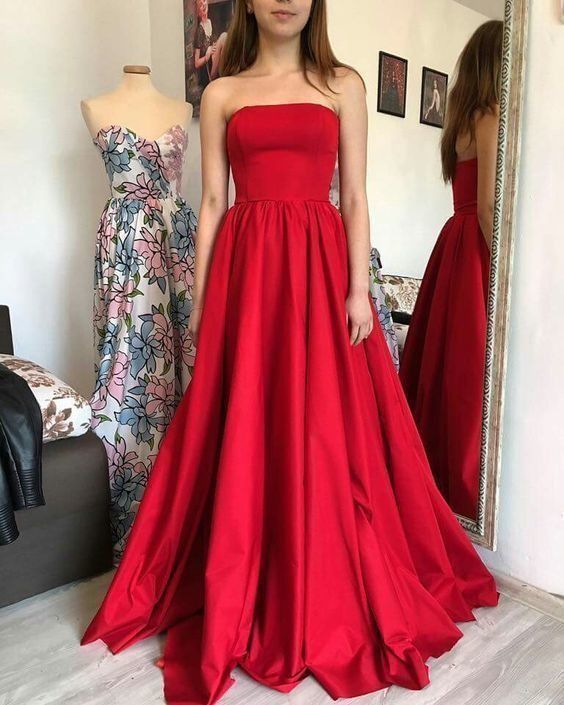 Red strapless long dress, strapless design suitable for dinners, parties, etc by YiHuiw