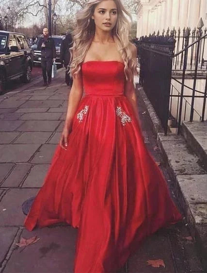 Red strapless long dress with exquisite rhinestone decoration, suitable for dinners, weddings, award ceremonies, etc by YiHuiw