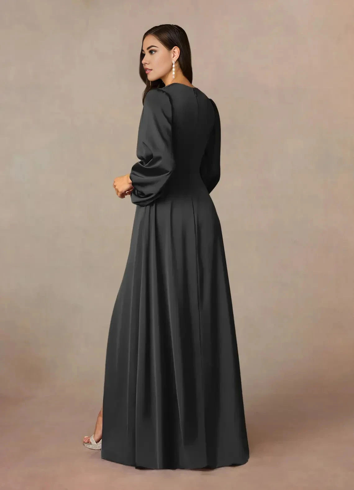 Refined A Line V Neck Bishop Sleeve Ruched Back Floor Length Mother of the Bride Dress by YiHuiw