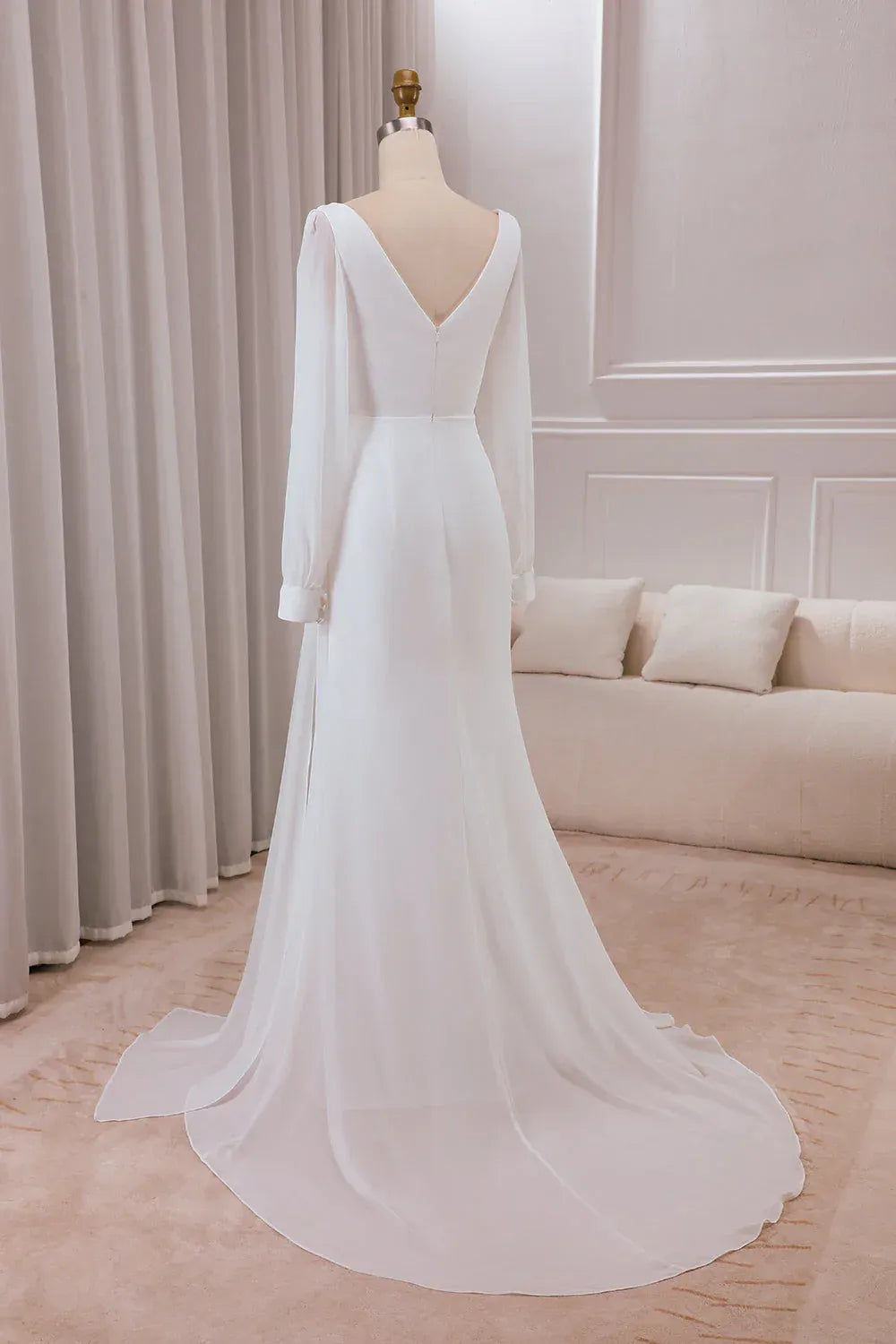 Mermaid Chiffon Bishop Sleeve High Slit Wedding Dress - Yihuiw by Yihuiw