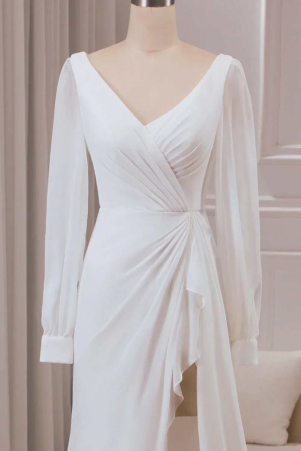 Mermaid Chiffon Bishop Sleeve High Slit Wedding Dress - Yihuiw by Yihuiw