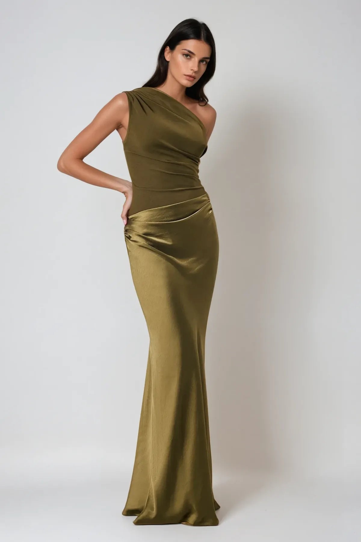 Mermaid One-Shoulder Ruched Floor-Length Wedding Dress - Yihuiw by Yihuiw
