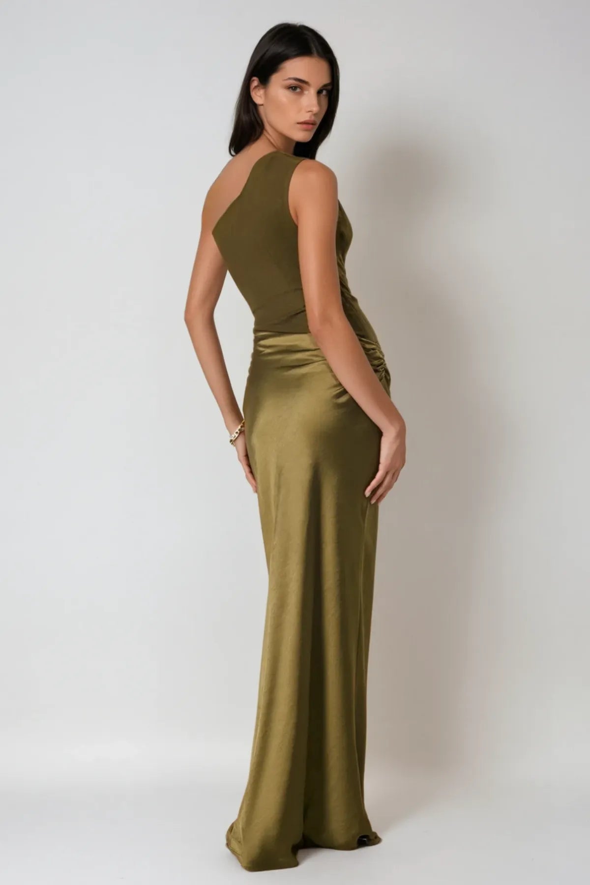 Mermaid One-Shoulder Ruched Floor-Length Wedding Dress - Yihuiw by Yihuiw