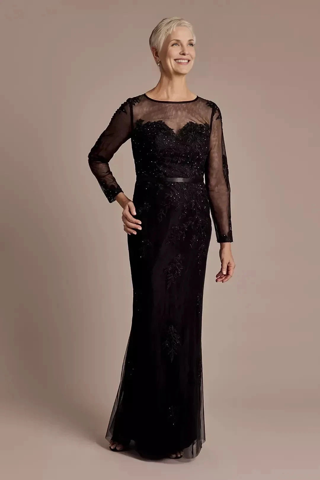 Refined Mermaid Crew Neck Long Sleeve Lace Back Floor Length Mother of the Bride Dress by YiHuiw