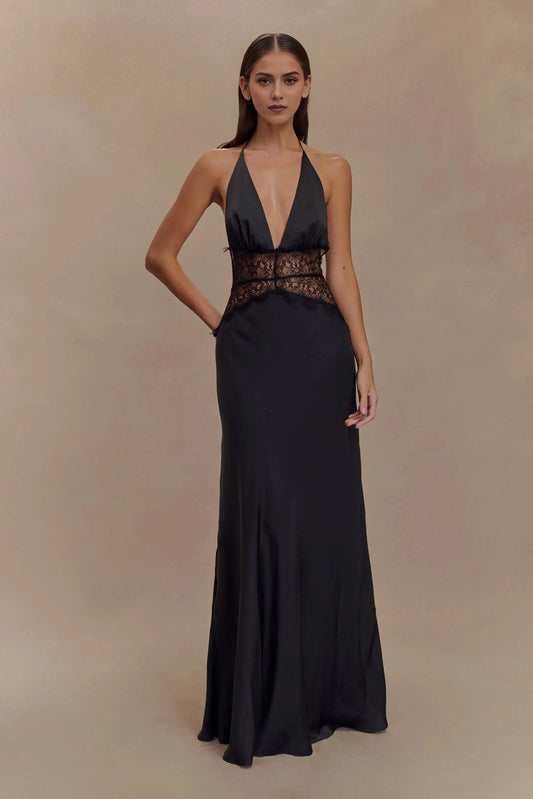 Refined Mermaid Halter Neck Sleeveless Lace Back Floor Length Prom Dress by YiHuiw