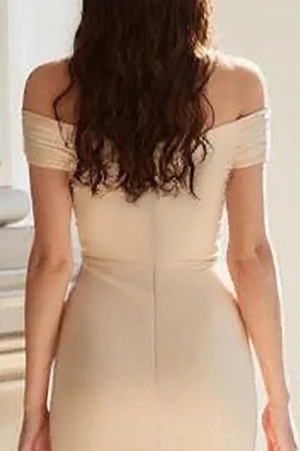 Refined Mermaid Off Shoulder Sleeveless Beaded Back Floor Length Mother of the Bride Dress by YiHuiw