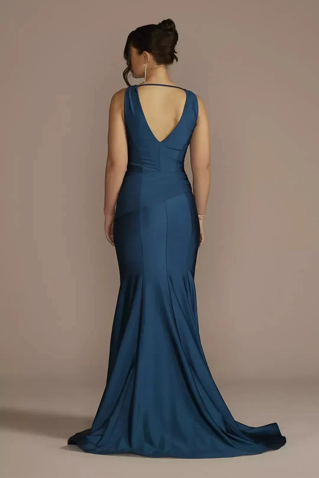 Refined Mermaid V Neck Sleeveless Ruched Back Floor Length Mother of the Bride Dress by YiHuiw